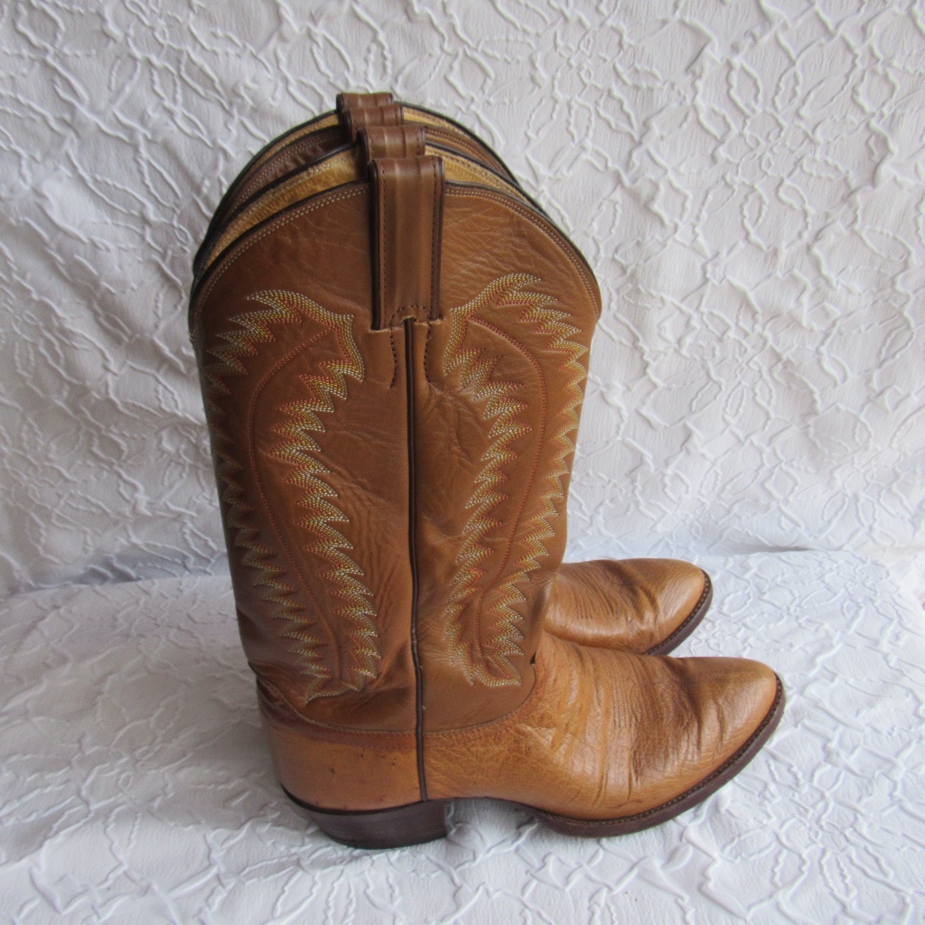 Justin Western Boots 10 D Exotic Ostrich 2 Tone Brown Vintage Full Quill